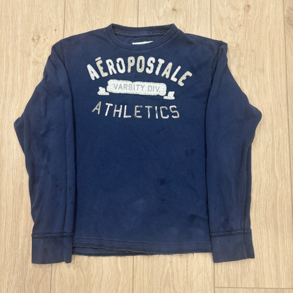 Vintage Y2K Aeropostale Spellout Navy  Long Sleeve Y2K Men's Large